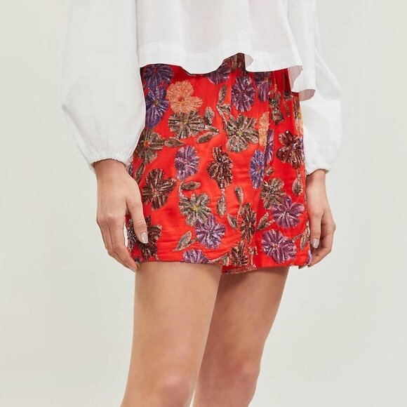NWT Maje coral multicoloured sequined floral mini shorts, 2 or M - Picture 8 of 16